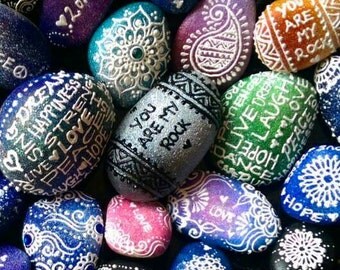 Painted Pebble Rock with Handmade Recycled Gift Box