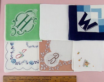 Choice of Vintage Monogram Handkerchiefs Monograms H M W J B and V (Inventory #Monogram28)