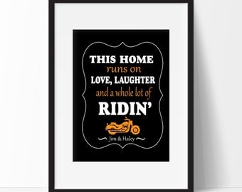 Motorcycle Art Print, Personalized Biker Print, Gift for the Couple, Gift for the Biker Couple, Wedding Gift, Harley Sign, Romantic Gift