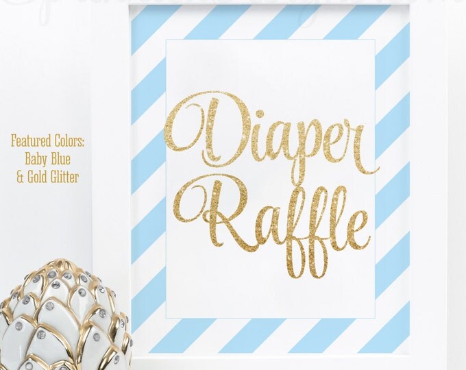 Printable Diaper Raffle  Sign for Boy Baby Shower - Baby Blue Gold Glitter Baby Shower Game Ideas - Printable Instant Download 8X10