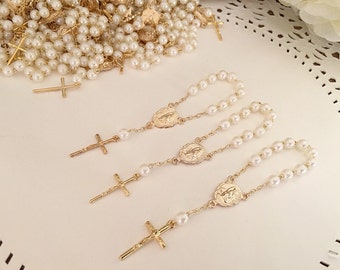 30 baptism favors acrylic pearls vintage gold /mini rosaries/ communion favors/ decenario / recuerdo para bautizo/ christening favor
