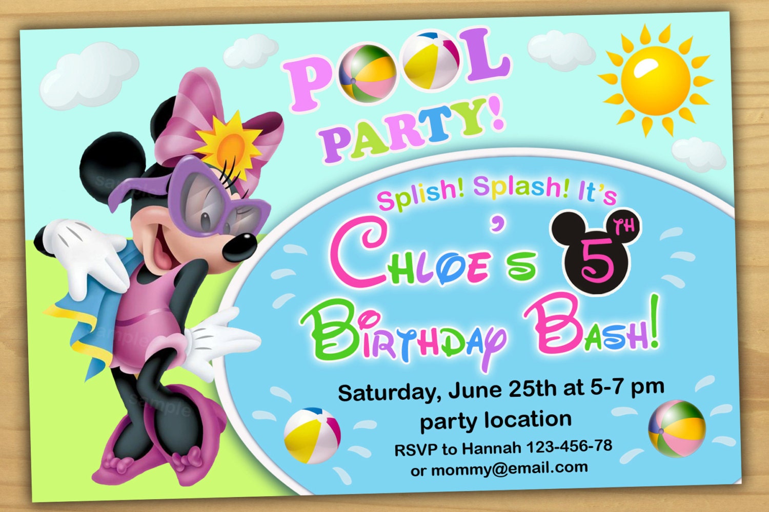 Minnie mouse POOL PARTY Invitation Minnie mouse BIRTHDAY