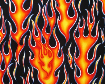 Fabric, Wheels On Fire in Black and Orange, Fire Flames, Alexander Henry, By the Yard