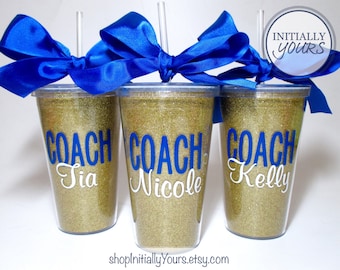 Personalized Coach Glitter Tumbler, Acrylic Cup with Straw, Cheer Coach Gift, Swim Coach, Softball Coach, Custom Coach Gift