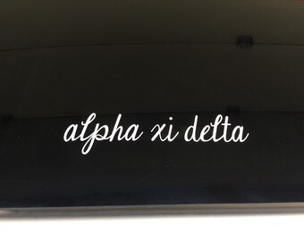 Alpha XI Delta Script Cursive Sorority Sticker Window Laptop Car Decal Vinyl Ipad ss104