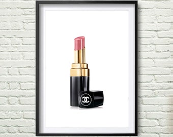 Chanel Red lipstick art print Makeup printable art Instant download lipstick digital art Fashion wall decor red lipstick wall art print *88*