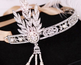 Retro 1920s Headpiece Wedding Bridal Headband Great Gatsby Art Deco Hair style