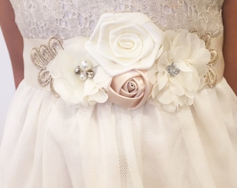 Ivory sash,childrens sash,wedding sash,wedding accessories,beige and ivory sash,flower girl sash