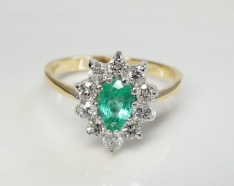 Emerald engagement ring-Diamond ring with Emerald-Emerald ring yellow gold-Pear emerald ring-Unique ring-Promise ring-Anniversary ring