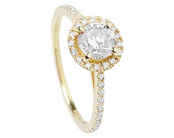 Halo engagement ring-Unique engagement 14K Yellow gold Diamond Ring-Engagement Ring-1.20 ct Halo diamond ring-diamond engagement ring