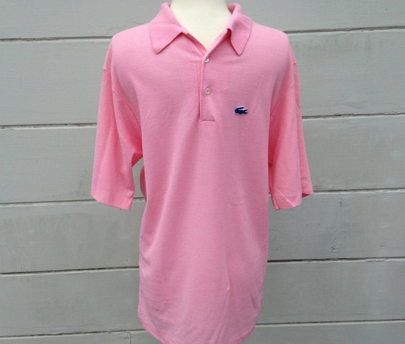 1970s Izod Lacoste Polo Shirt Pink Large XL Short Sleeves
