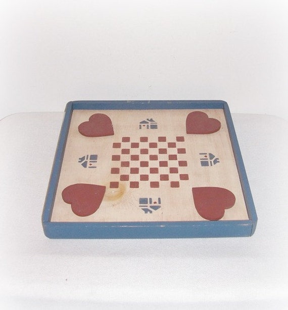 Wood Wall Game Board Hanging Blue House Red by SheCollectsICreate