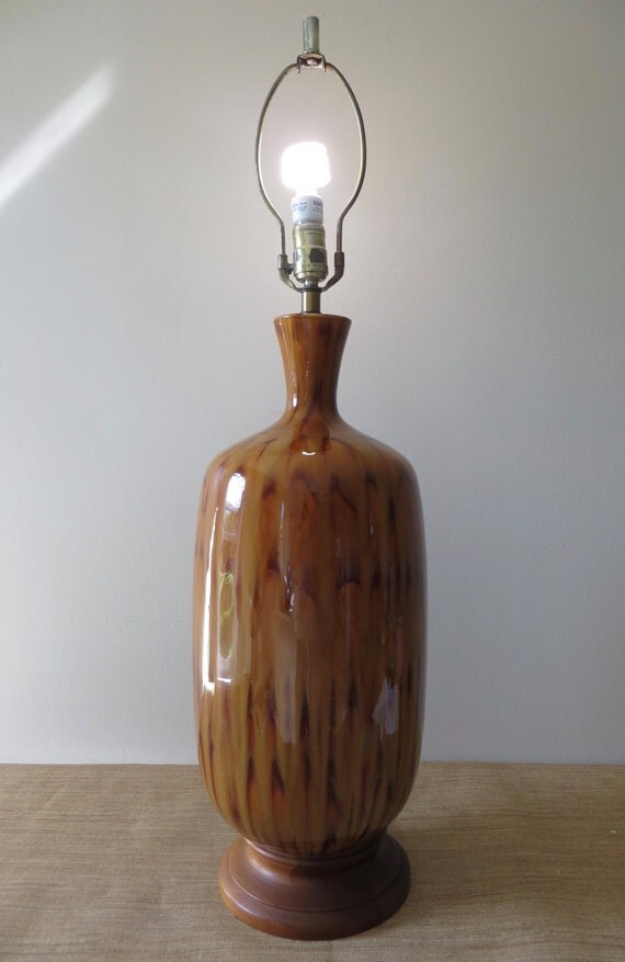 Vintage Mid Century Modern Ceramic Lamp Tall Drip Glaze Lamp