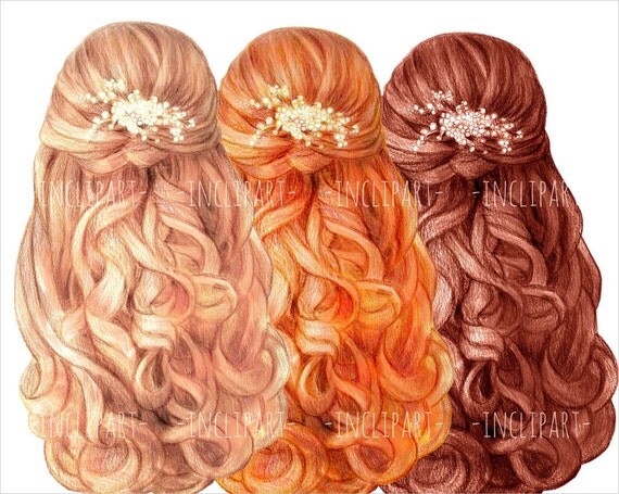 Long hair clip art. Curly hair wave hairstyle. Various color