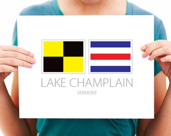 Lake Champlain - Vermont - Nautical Flag Art Print - 8x10 or 11x14