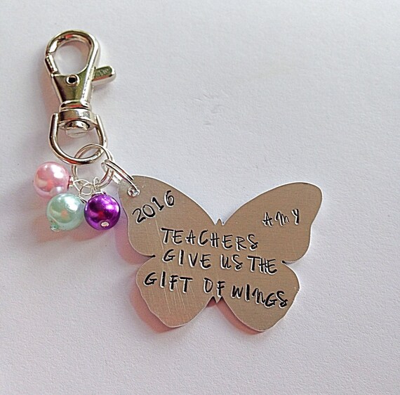 Butterfly gift butterfly teacher keyring by StampItJewellery