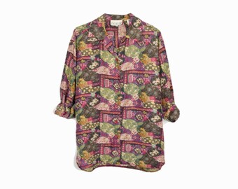 Vintage Baroque Print Silk Shirt / Baroque Silk Blouse - women's large