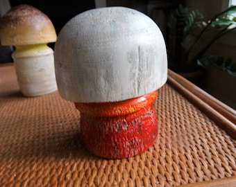 Satan's Bolete Mushroom (original wood turning) wooden mushroom, painted wooden mushroom, mushroom sculpture.