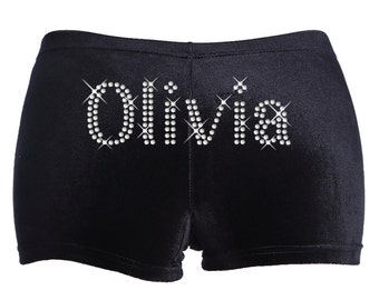 Varsany Personalised Gymnastics Dance Shorts Leotard Black Stretch Velvet Name