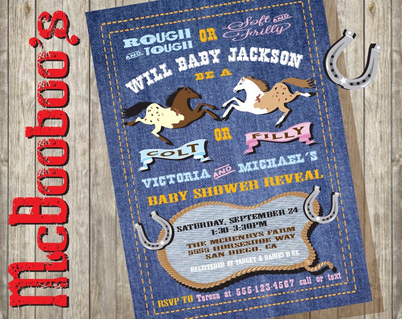 Cowboy Colt or Filly horse Gender Reveal Couples Baby Shower