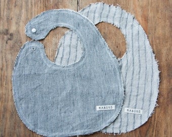 Linen baby bib set of 2/ Natural cotton baby bib/ MANOKO baby bib/002SS15