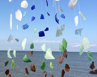 Rustic Sea Glass Wind Chime, Made to Order Driftwood Beach Windchime, Nautical Wedding Decorations, Housewarming Gift, present for newlyweds