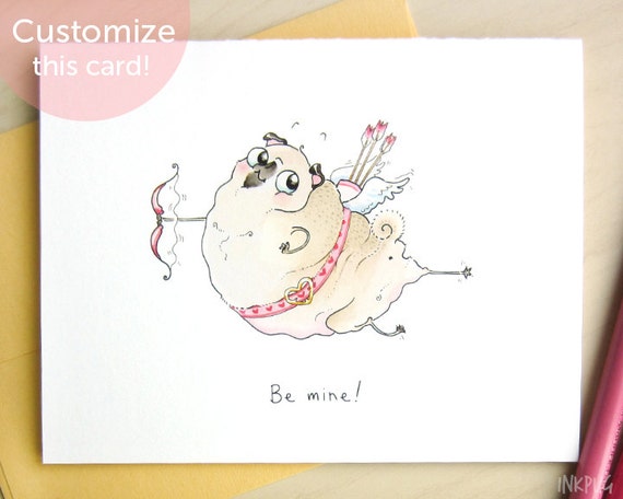 Items similar to Cherub of Love Pug Valentine Card - Funny ...