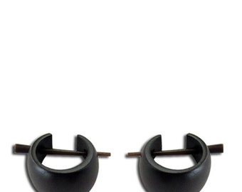 Holzcreolen, black Holzcreolen, hand-carved from black Sonoholz, 16mm, pin earrings