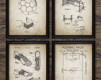 Vintage Soccer Patent Print Set Of 4 - Football Pitch - Soccer Ball - Boot - Goal - Net Design - Set Of Four Prints #835 - INSTANT DOWNLOAD