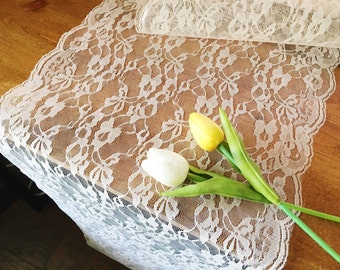 Lace Runner for Weddings and Special Events - 14" Wide Lace Runner - Rustic Wedding - Table Runner Scalloped Edges - White, Black, Ivory