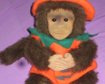 Vintage Hosung Plush Stuffed Julious Monkey/Chimp Hand Puppet Halloween Pumpkin Costume with Tags - il_214x170.850895015_fk4o