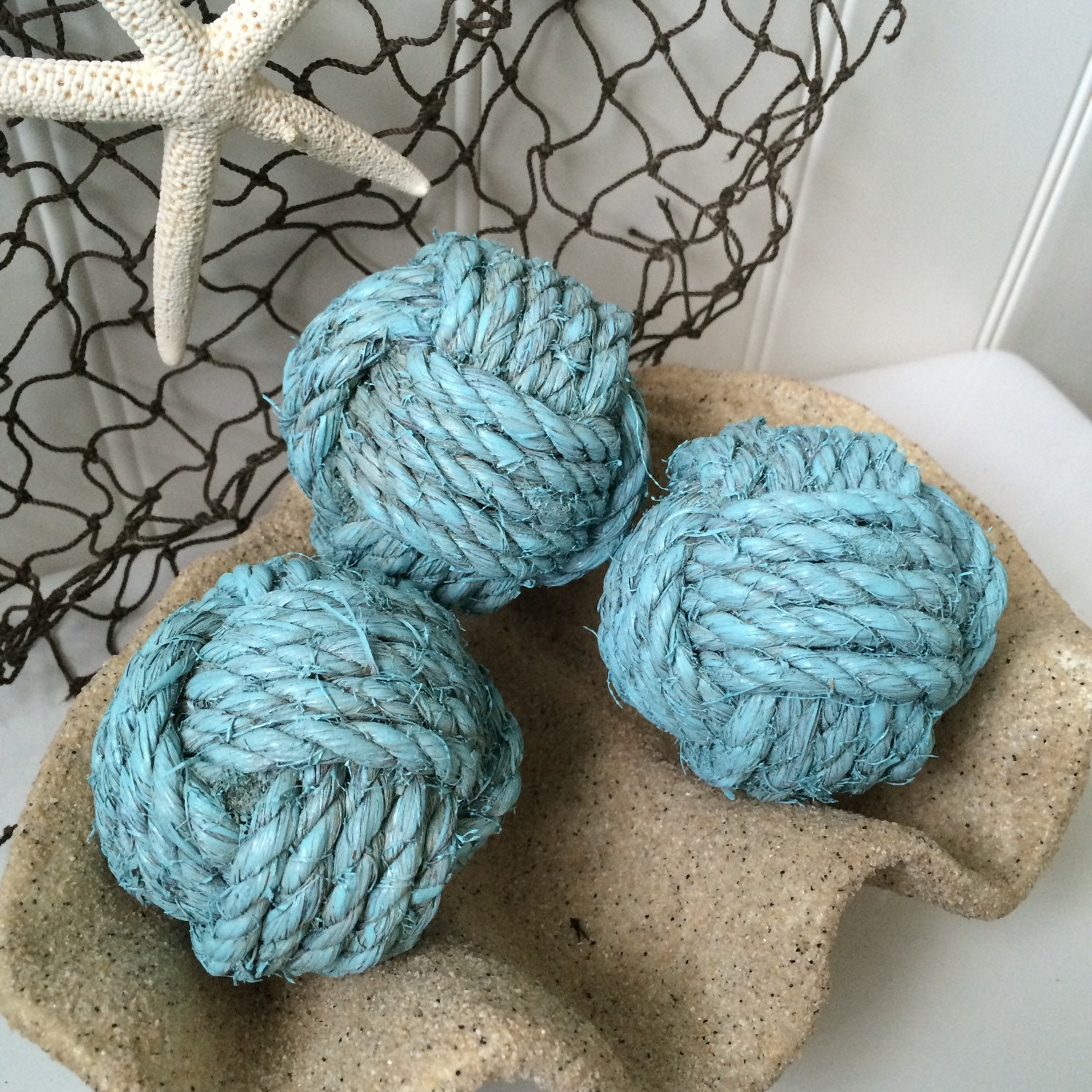 Nautical rope knot balls 3 decorative nautical blue bowl