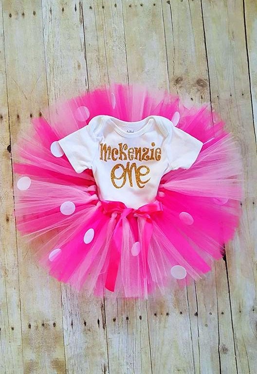 First Birthday Tutu And Bodysuitpink Tutu Wwhite Polka 