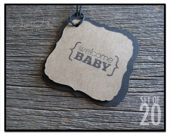 Welcome Baby Gift Tags / Kraft Gift Tags / Baby Shower / Favor Tag / Hang Tag / Decorative Square /Set of 20