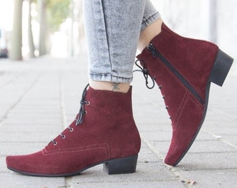 Leather Boots, Suede Ankle Boots, Handmade Boots, Cowboy Boots, Riding Boots, Leather Booties, Winter Shoes, bordeaux Boots , Free Shipping