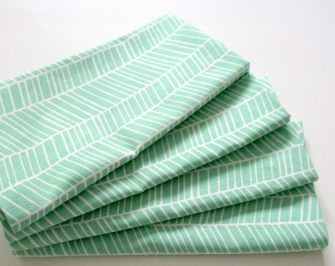 Large Cloth Napkins Set of 4 Seafoam Green Herringbone