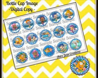 Bubble Guppies -INSTANT DOWNLOAD - Bottle cap Images - Cake toppers - Bow Center