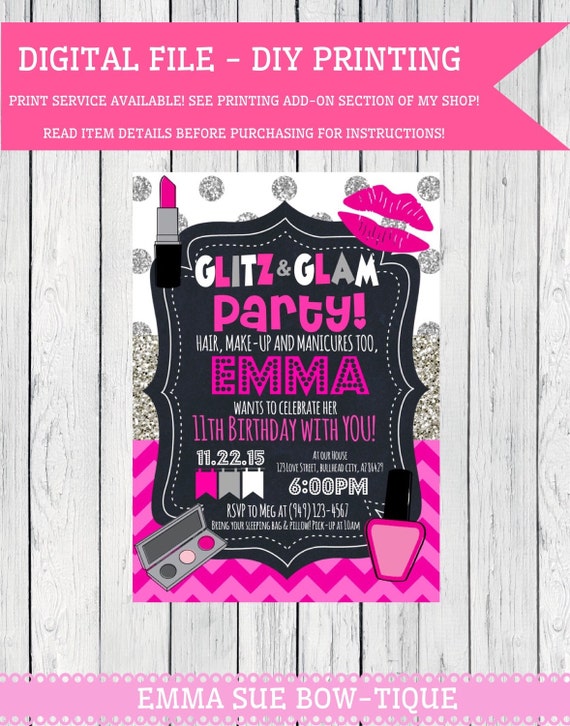 Glitz & Glam Birthday Invitation Digital File