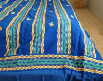 Vintage cotton bed spread by Indiska Bazaar magasinet Blue woven blanket Large Indian table cloth Large Throw Blanket