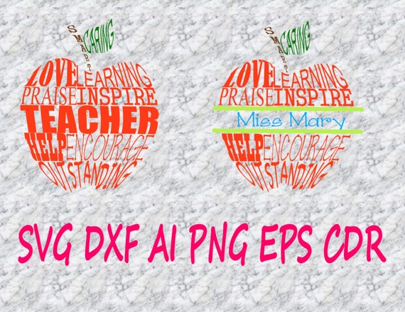 Download SVG Teacher Apple Word Name Frame Cutting File DXF AI