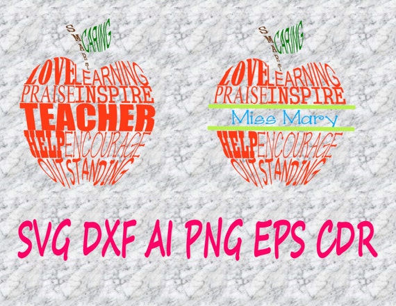 SVG Teacher Apple Word Name Frame Cutting File DXF AI