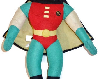 Vintage 14" DC Comics Robin Toy Doll Plush Body Vinyl Head by Play-By-Play Inc Boy Wonder Batman Sidekick