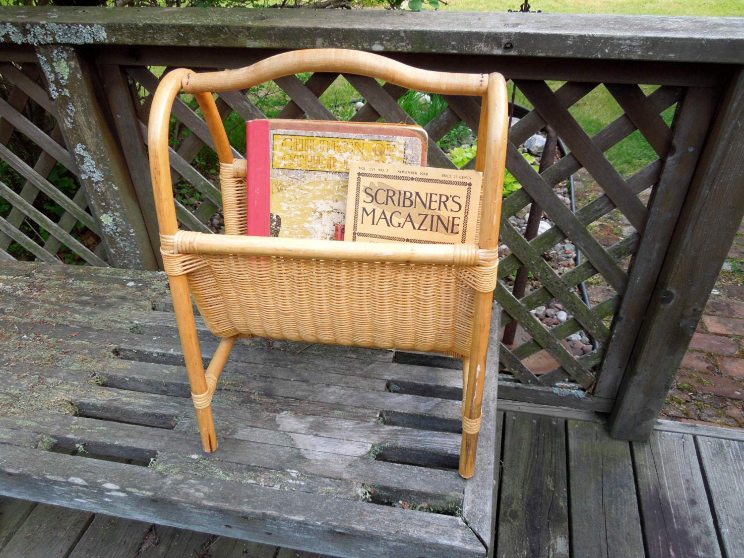 Vintage rattan magazine rack rattan & wicker by GUTTERSNIPES