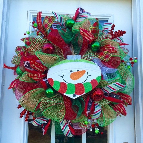 Snowman deco mesh wreath Christmas wreath by ShellysChicDesigns