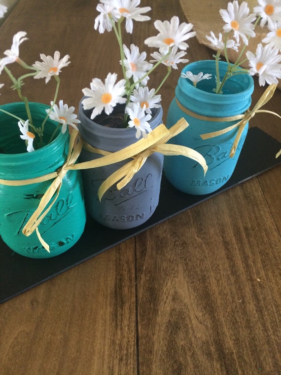 Canning Jar vases/ ball canning jar decor/ painted canning