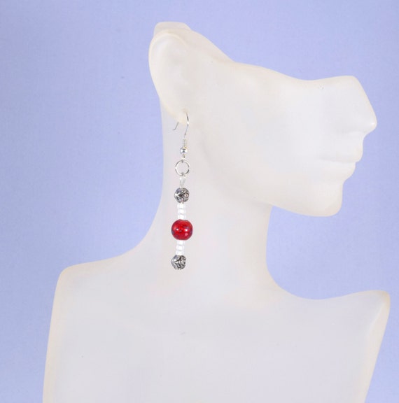 Red and White Dangle Earrings