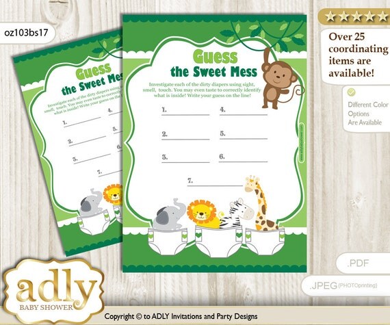 Boy Jungle Dirty Diaper Game Guess Sweet Mess for Baby Shower