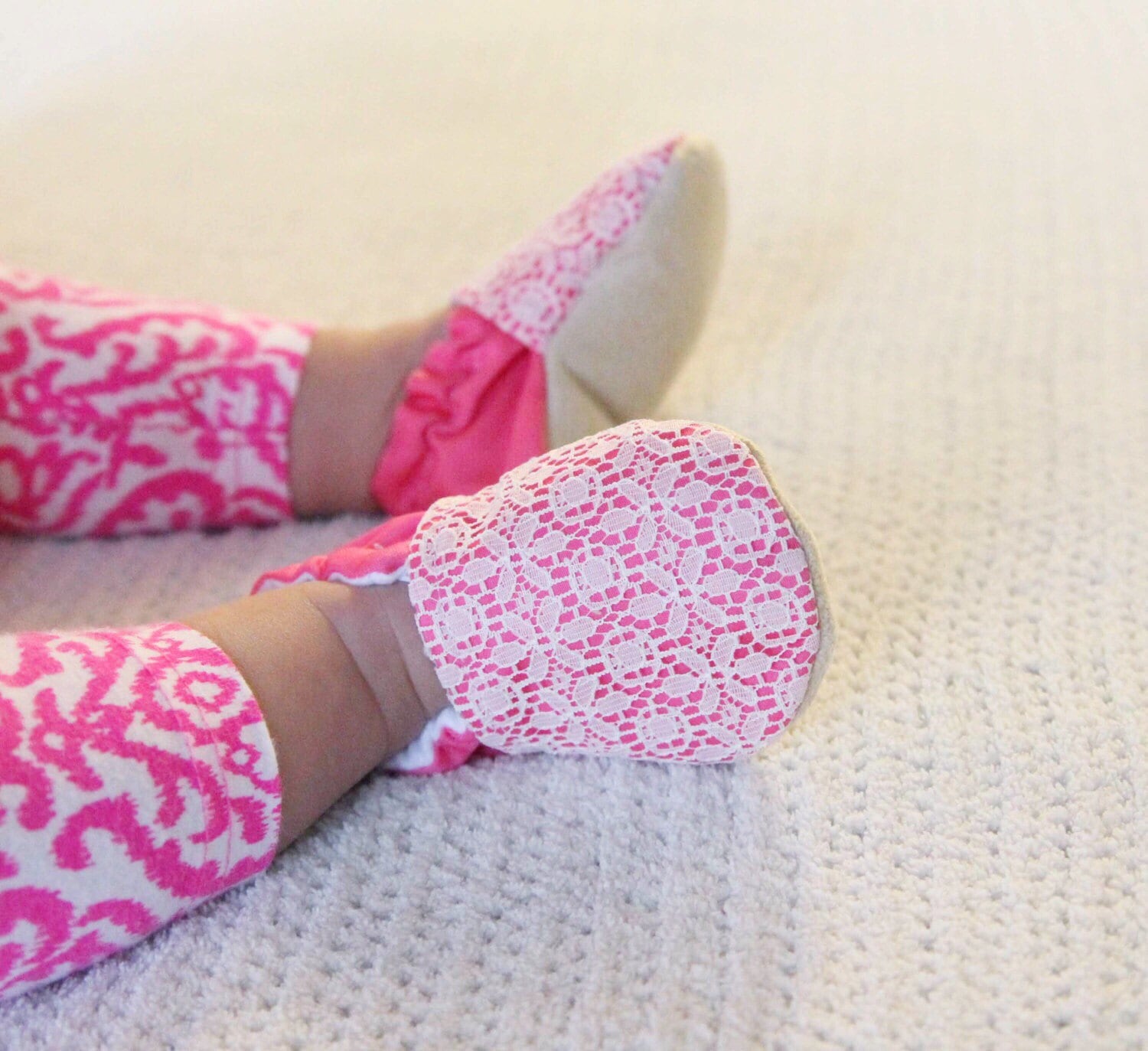 Pink and Lace Baby Shoes Lace Baby Shoes by FawnHollowDesigns