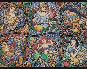 Counted Cross Stitch Pattern, Stained Glass, Disney Princesses, Ariel, Cinderella, Paper Pattern or Cross Stitch Kit