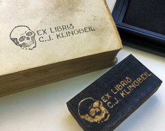 Ex libris skull library stamp bookplate custom library stamp skull book stamp personalized book stamp victorian bookplate